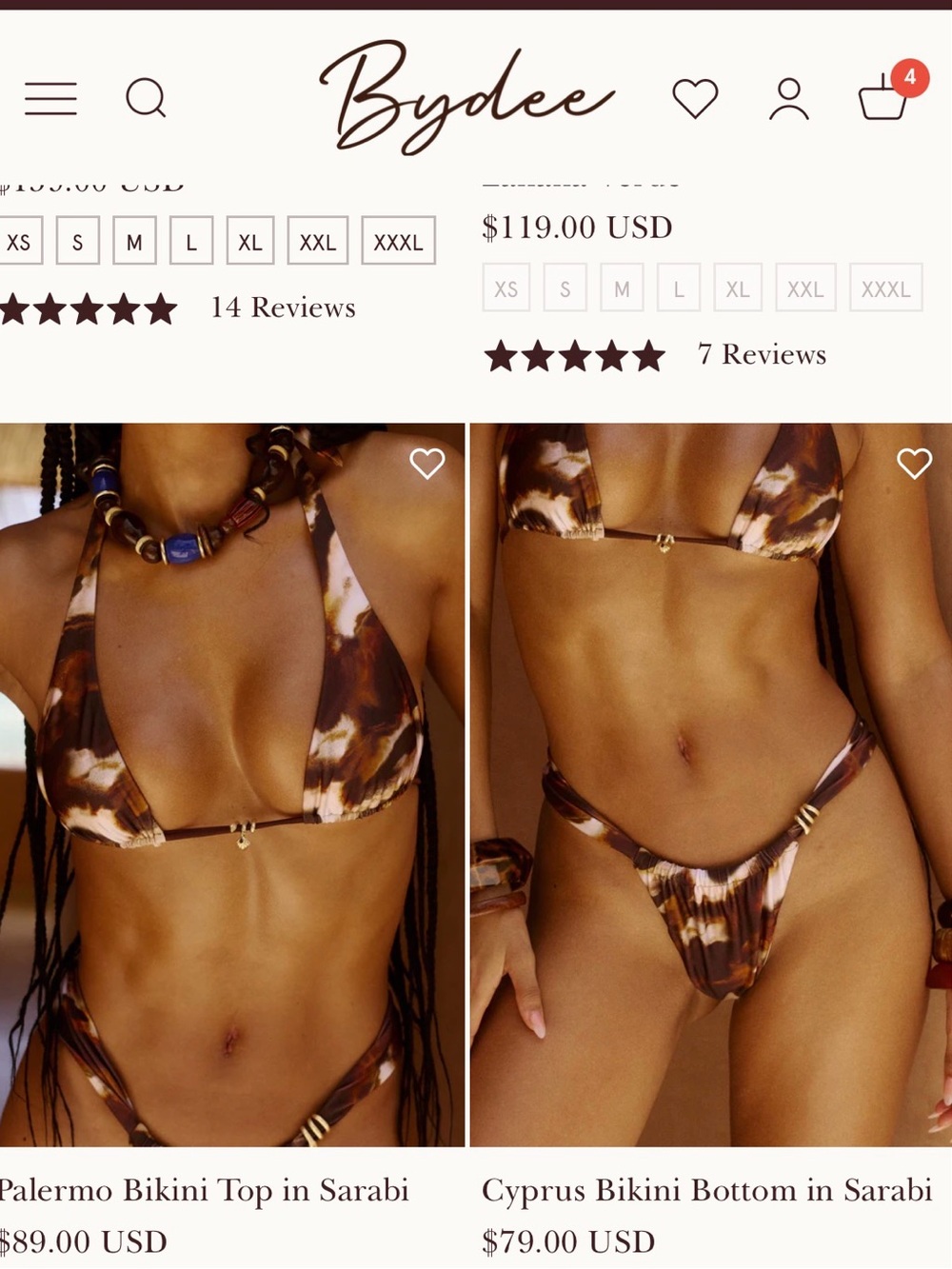 Bydee Palermo Bikini Top (S) and Cypress Bottom (M) in Sarabi